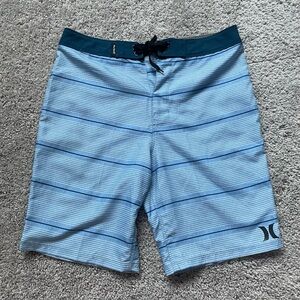 Hurley Boys Board Shorts Swim Surfing Size 16/28 Blue White Stripe